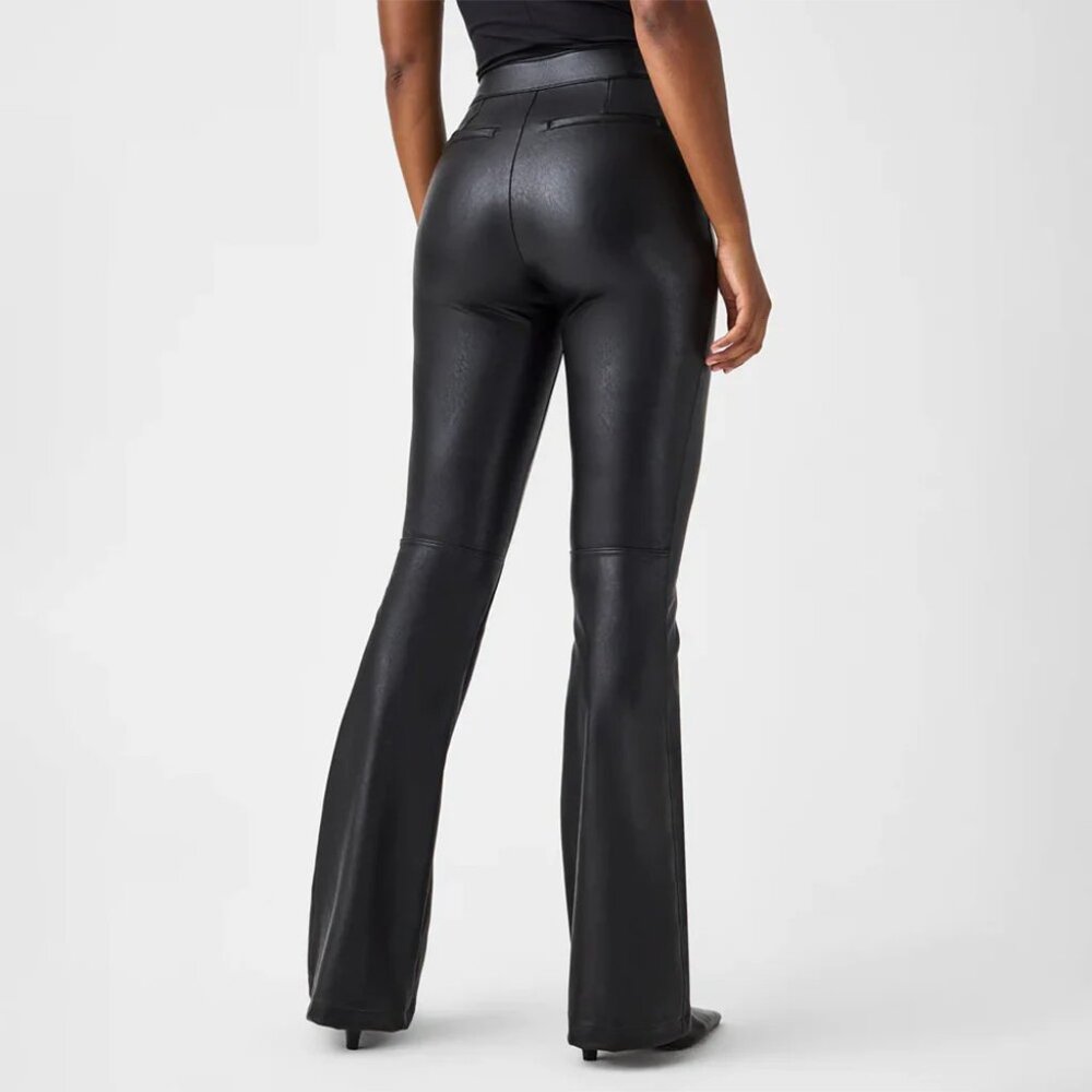 NWT Spanx Leather Like Black Luxe Flare Pants XS - Picture 2 of 9